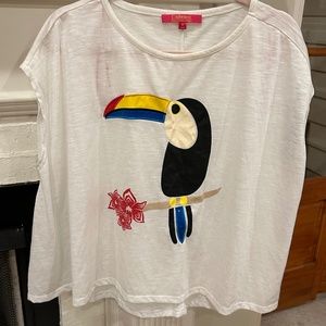 CATHERINE MALANDRINO White Pullover Baggy T-Shirt Tee Toucan Bird Parrot Size M